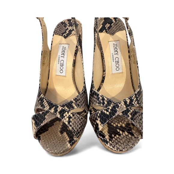 Jimmy Choo Slingback Snakeskin Platform Wedges Size 38 - Picture 5 of 6